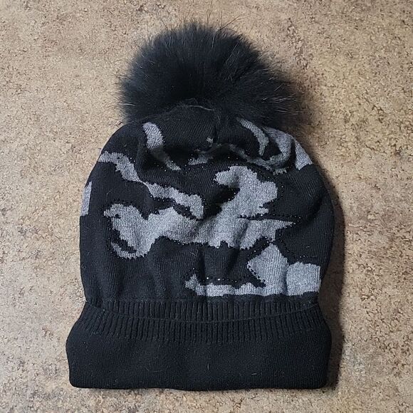 HAUTE SHORE COLORADO BLACK AND GRAY WOOL BLEND SLOUCHY BEANIE HAT- NEW - Picture 2 of 8